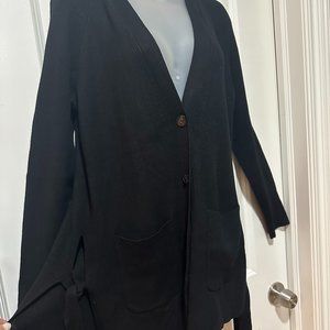 MOTH/Anthropologie Black Ribbed Cotton/Rayon Blend Knit Long Sleeve Cardigan